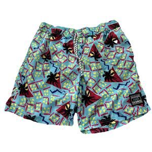Maui and Sons Mens Swim Trunks Shorts Palm Tree Print 80s Retro Size Large Blue